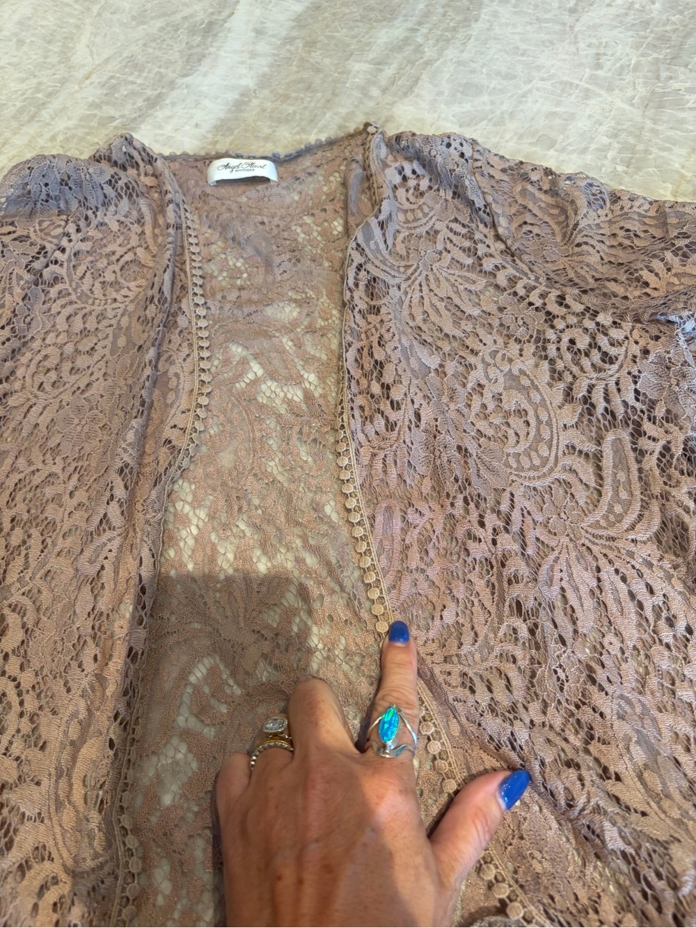 Angel Heart Boutique Taupe Lace Duster Cardigan Boho Festival Kimono Medium - Picture 5 of 5